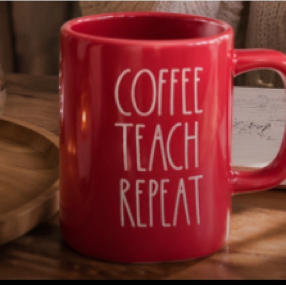 Rae Dunn Other - Rae Dunn Red "COFFEE TEACH REPEAT" Ceramic Mug